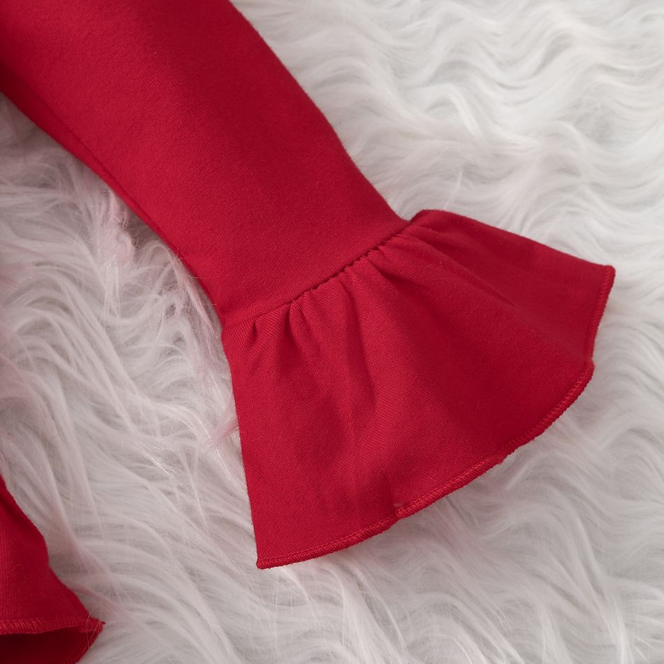 Christmas 3pcs Baby Girl 95% Cotton Long-sleeve Ruffle Hem Top and Allover Print Leggings Pants with Headband Set Rosybrown big image 5