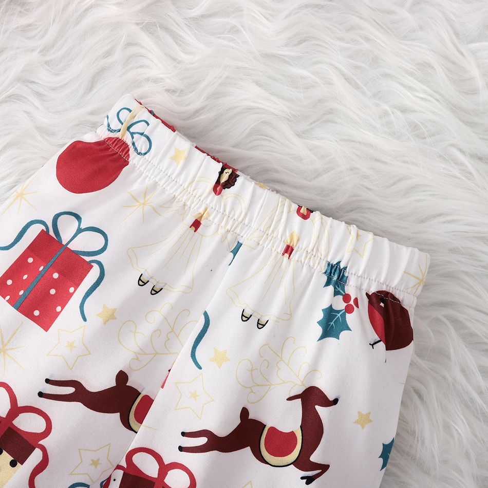 Christmas 3pcs Baby Girl 95% Cotton Long-sleeve Ruffle Hem Top and Allover Print Leggings Pants with Headband Set Rosybrown big image 6