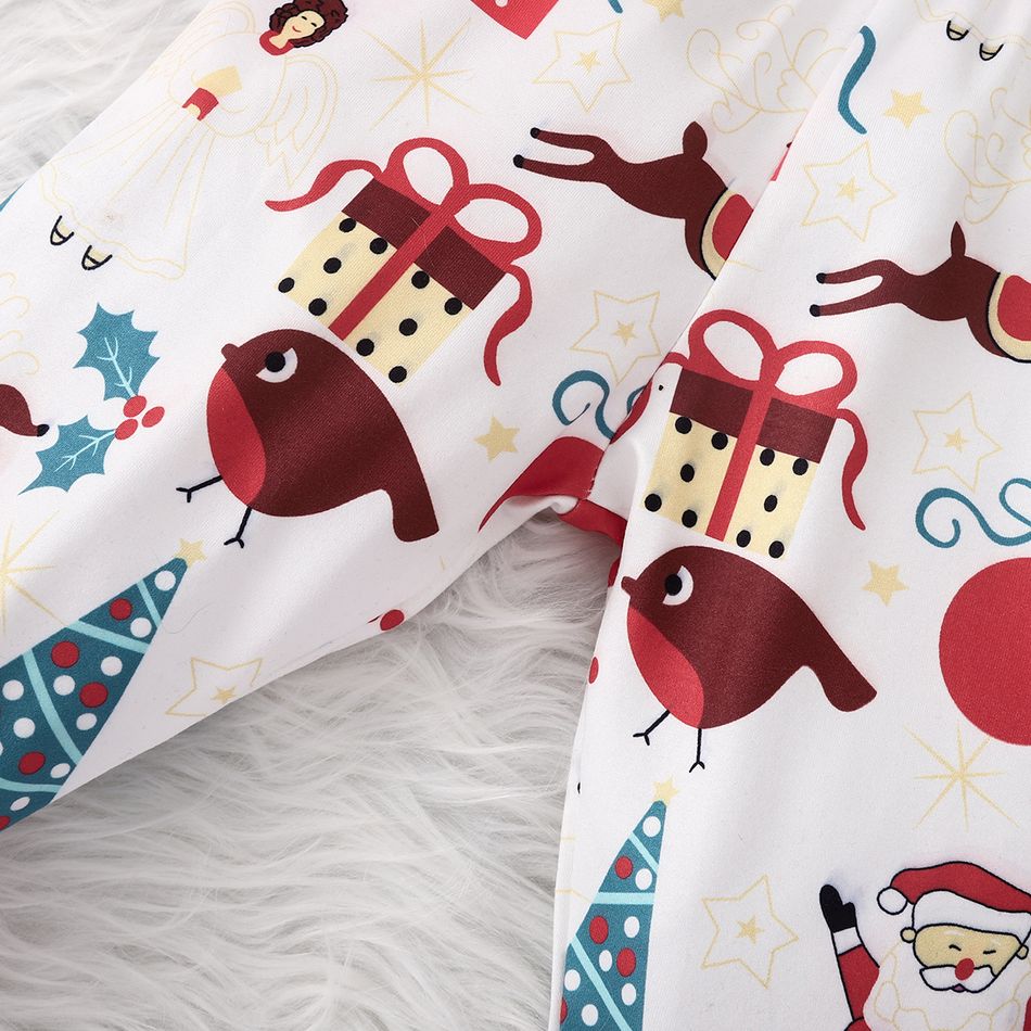 Christmas 3pcs Baby Girl 95% Cotton Long-sleeve Ruffle Hem Top and Allover Print Leggings Pants with Headband Set Rosybrown big image 7