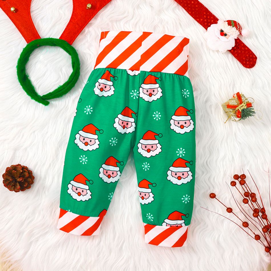 Christmas Baby Boy/Girl Striped Spliced Allover Santa/Deer Print Pants Green big image 3