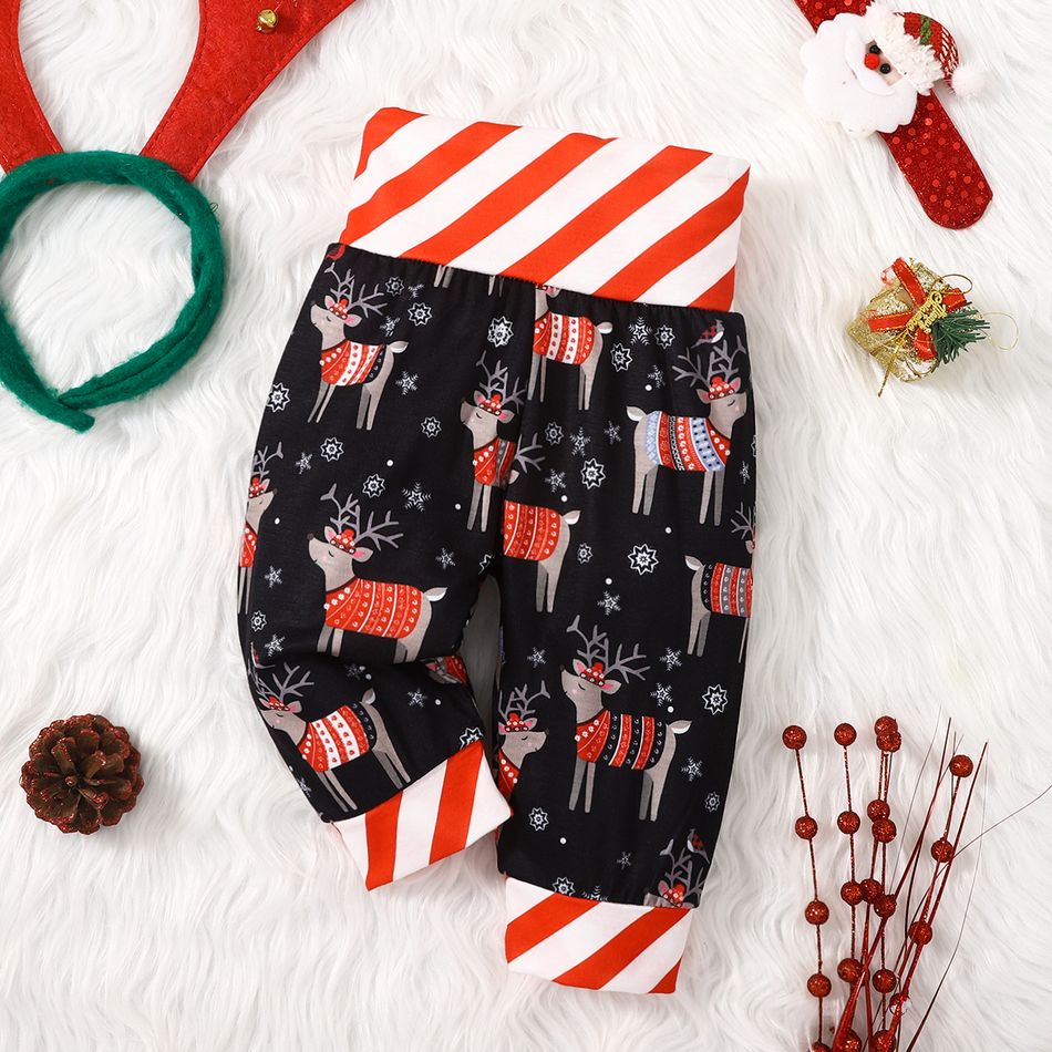 Christmas Baby Boy/Girl Striped Spliced Allover Santa/Deer Print Pants Black big image 1