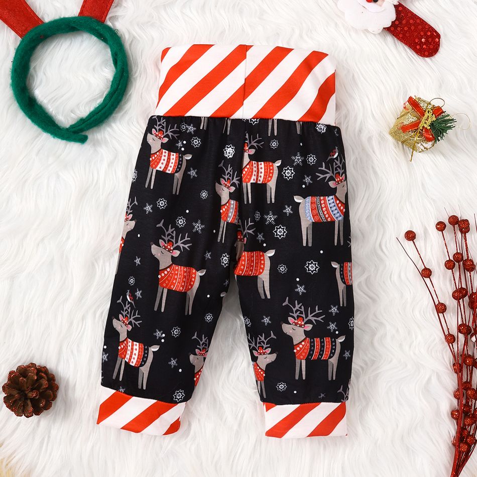 Christmas Baby Boy/Girl Striped Spliced Allover Santa/Deer Print Pants Black big image 2