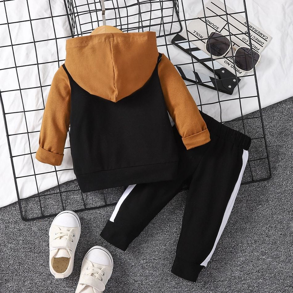 2pcs Toddler Boy Trendy Colorblock Cotton Hoodie Sweatshirt and Pants Set Color block big image 2