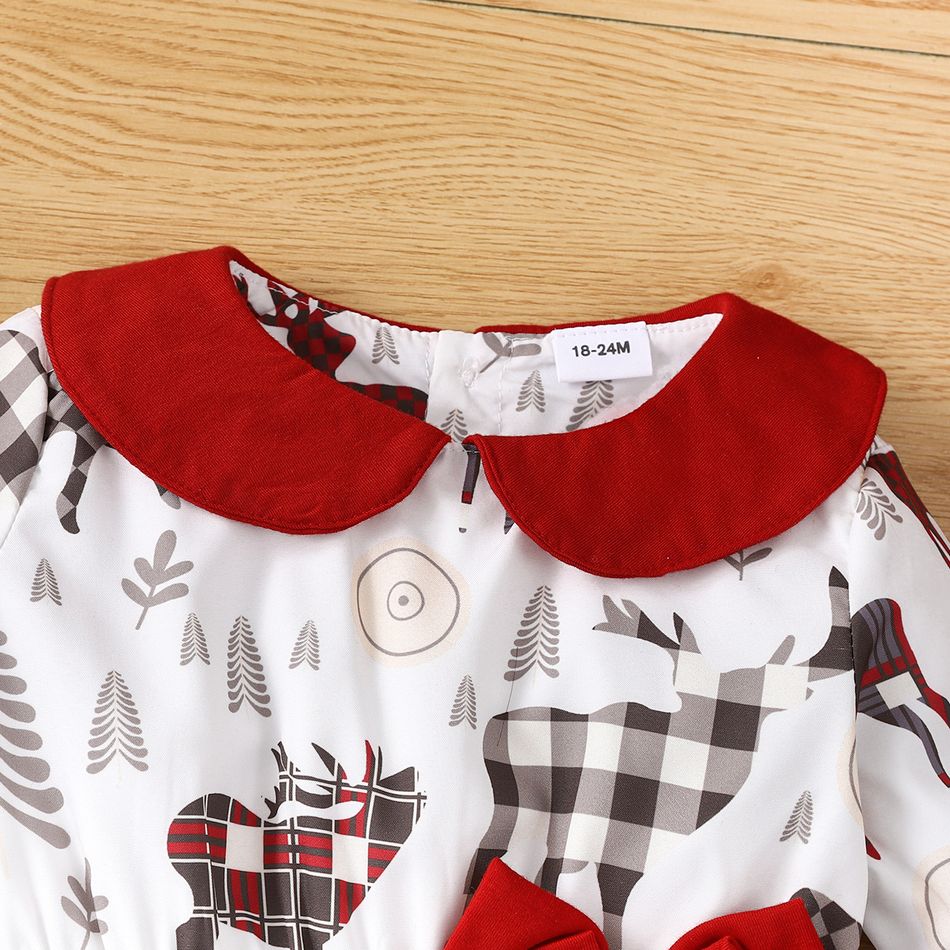 Toddler Girl Playful Christmas Doll Collar Bowknot Design Long-sleeve Tee White big image 3