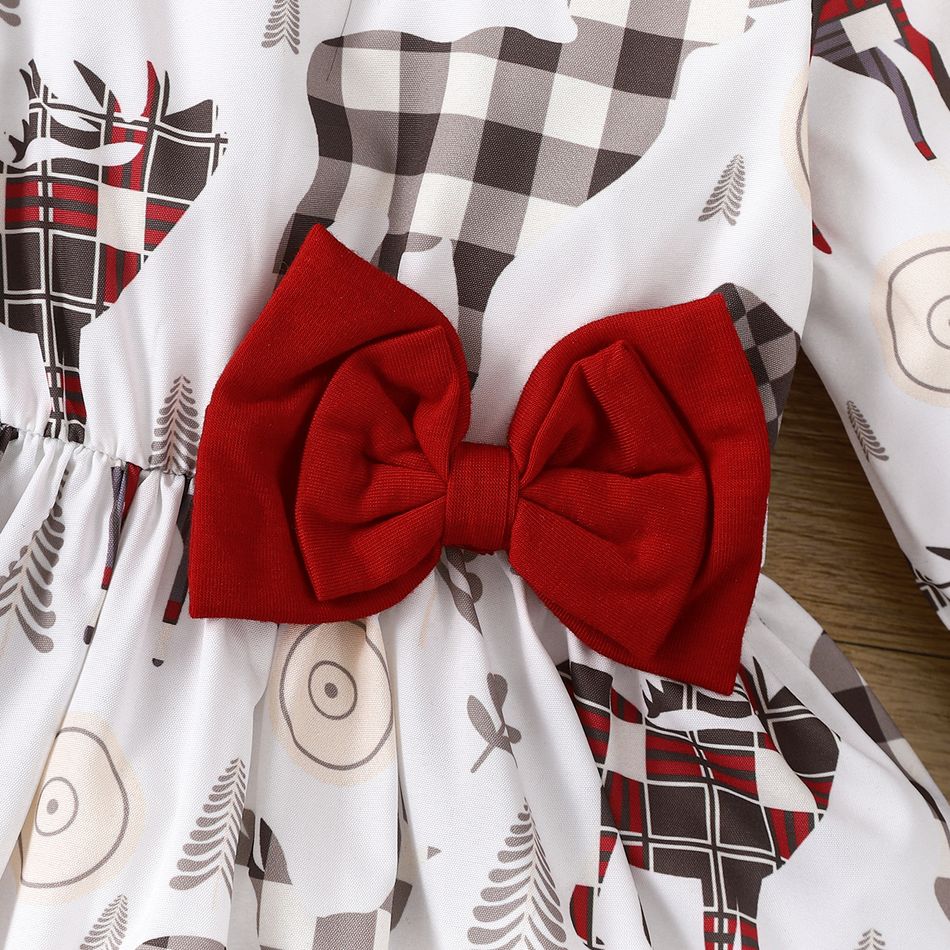 Toddler Girl Playful Christmas Doll Collar Bowknot Design Long-sleeve Tee White big image 5
