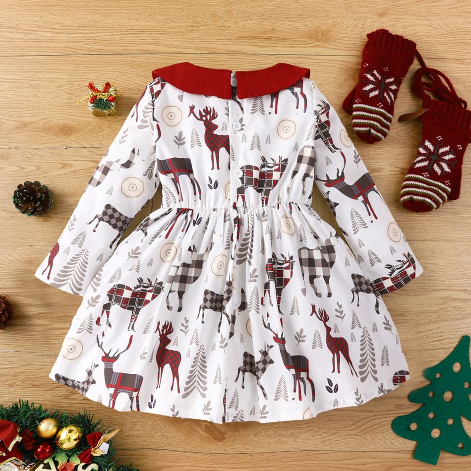 Toddler Girl Playful Christmas Doll Collar Bowknot Design Long-sleeve Tee White big image 2