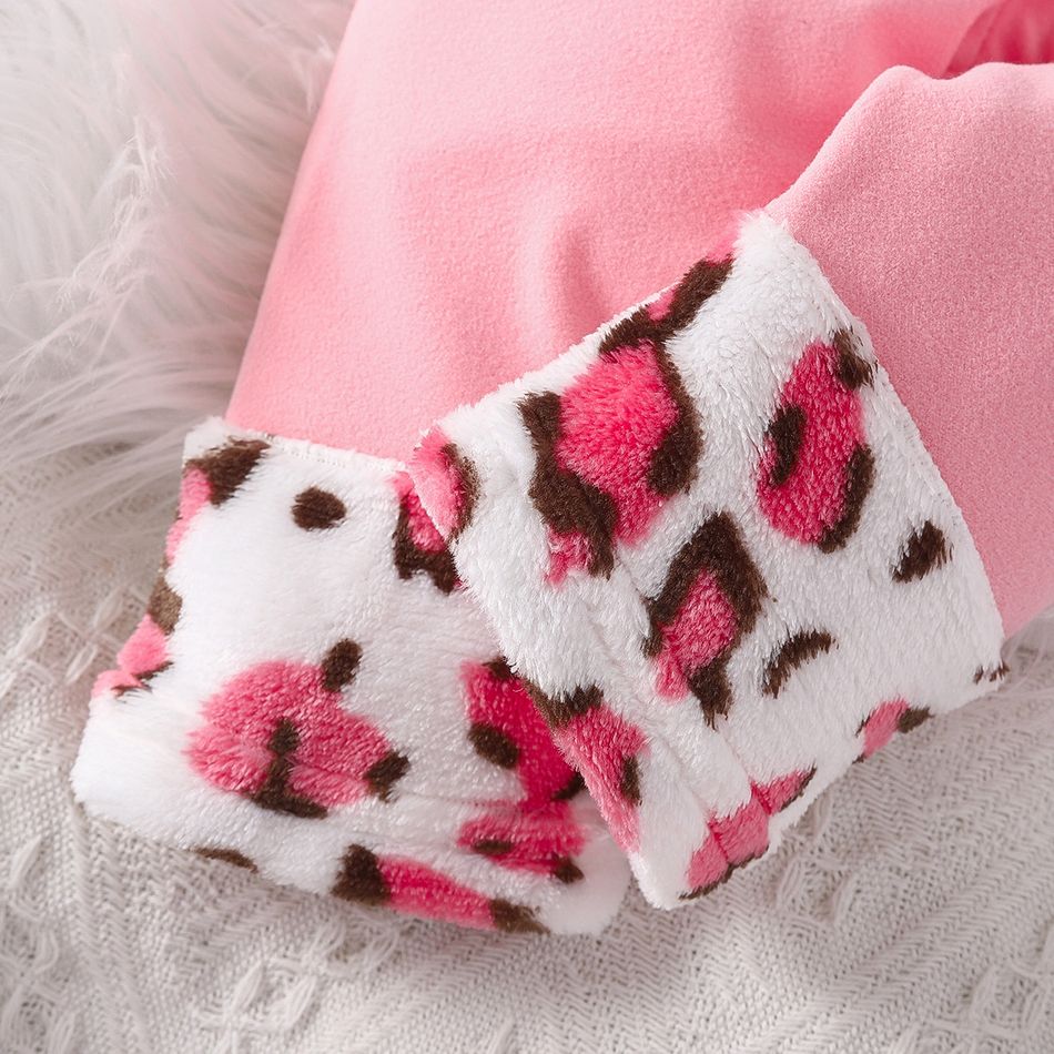 Baby Girl Leopard Spliced Solid Fleece Leggings Pink