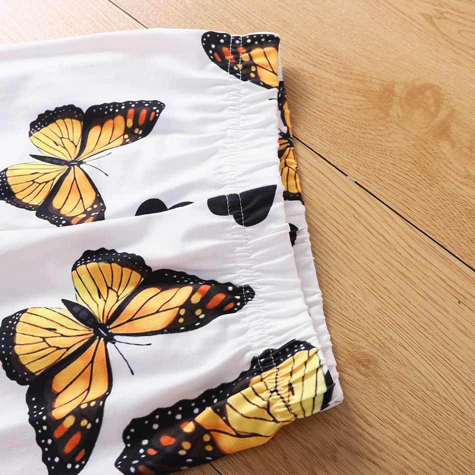 2pcs Toddler Girl Sweet Ruffled Tee and Butterfly Print Leggings Set Brown big image 6