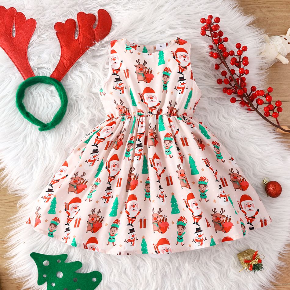 Toddler Girl Playful Christmas Graphic Print Sleeveless Dress MultiColour