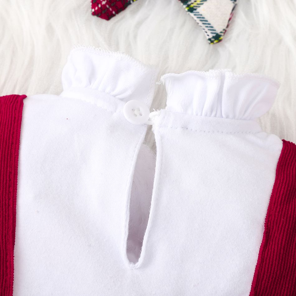 Christmas 2pcs Baby Girl 95% Cotton Long-sleeve Red Plaid Ruffle Trim Romper with Headband Set Red big image 5