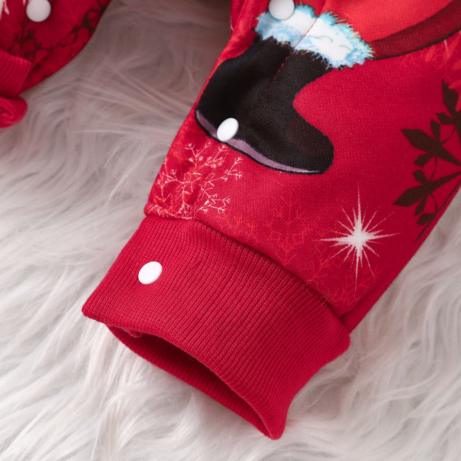 عيد الميلاد طفل رضيع / فتاة سانتا طباعة الحرارية مبطنة بذلة طويلة الأكمام مقنعين أحمر