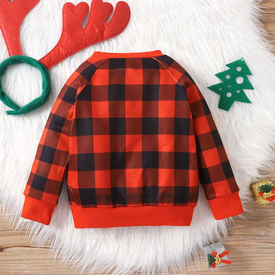 Toddler Boy Christmas Deer Pattern Plaid Button Design Sweatshirt redblack big image 2
