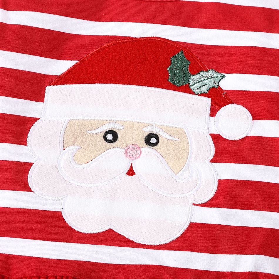 Christmas 2pcs Baby Girl 95% Cotton Long-sleeve Santa Embroidered Ruffle Trim Striped Top and Polka Dot Flared Pants Set Red big image 4