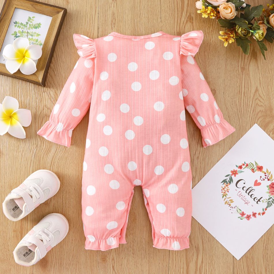 2-Pack Baby Girl Allover Dots and Butterfly Print Ruffle Long-sleeve Jumpsuits Set HS big image 3