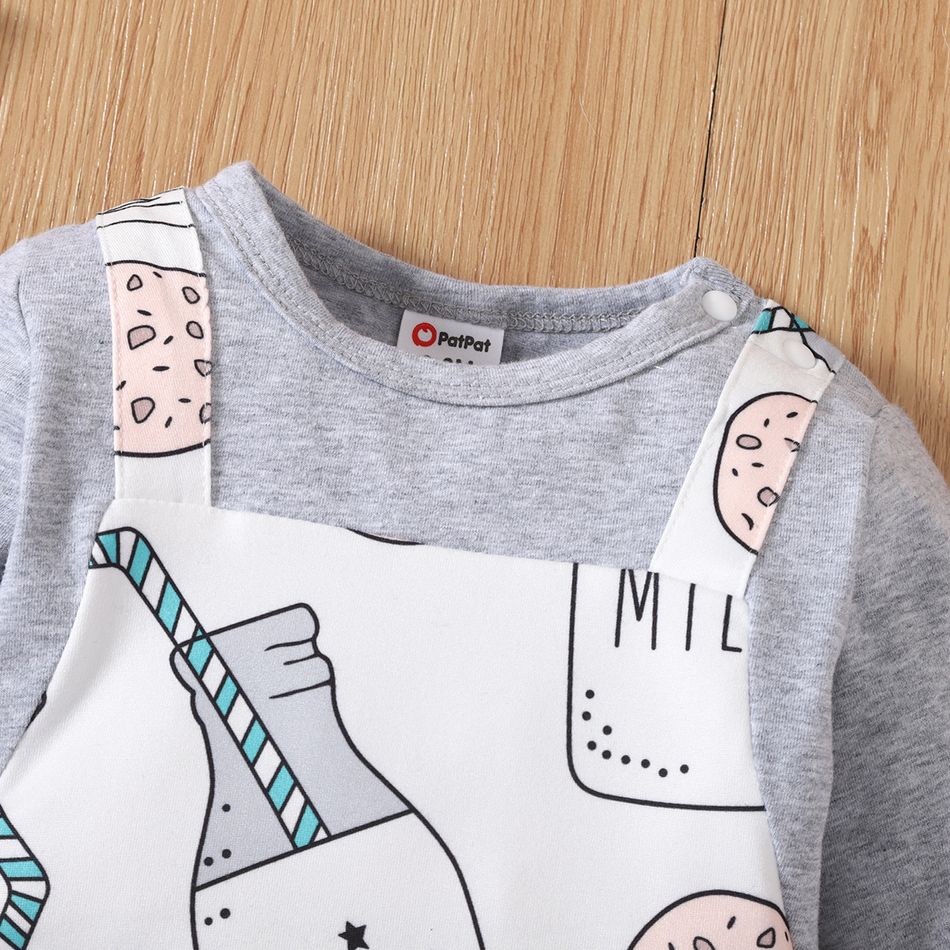 Baby Boy/Girl 95% Cotton Long-sleeve Faux-two Milk Bottle Print Jumpsuit Multi-color big image 3
