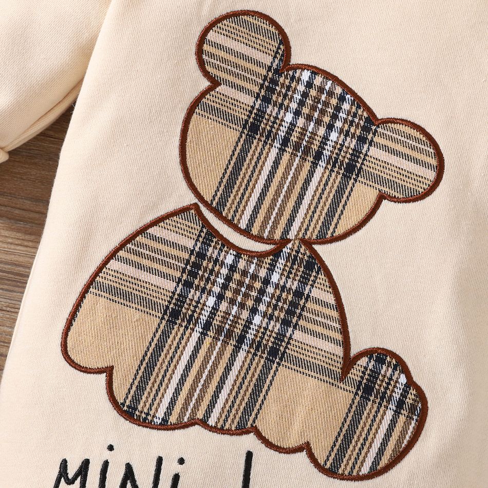 Baby Boy/Girl Plaid Bear & Letter Embroidered Long-sleeve Jumpsuit LightApricot big image 3