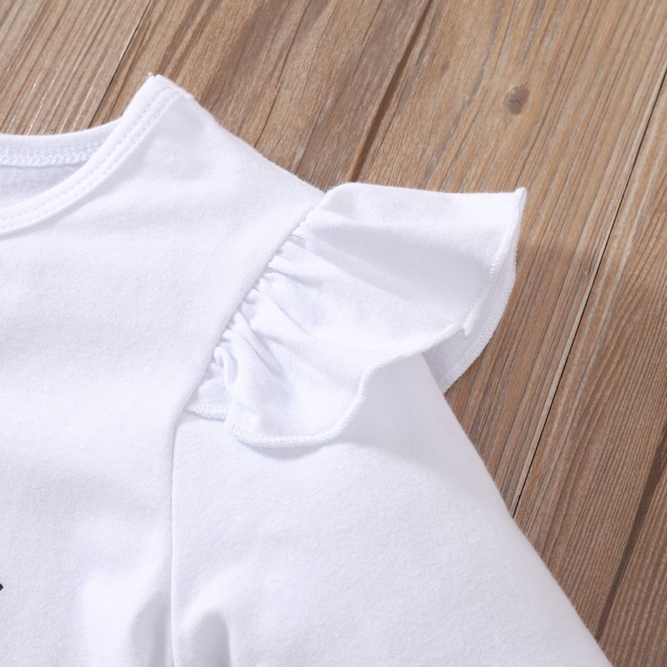 3 pièces Enfant en bas âge Fille Manches à volants Doux ensembles de t-shirts Blanc big image 3
