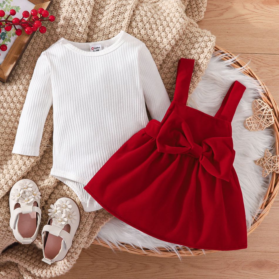 2 pièces Bébé Hypersensible Doux Manches longues Costume jupe Rouge big image 2