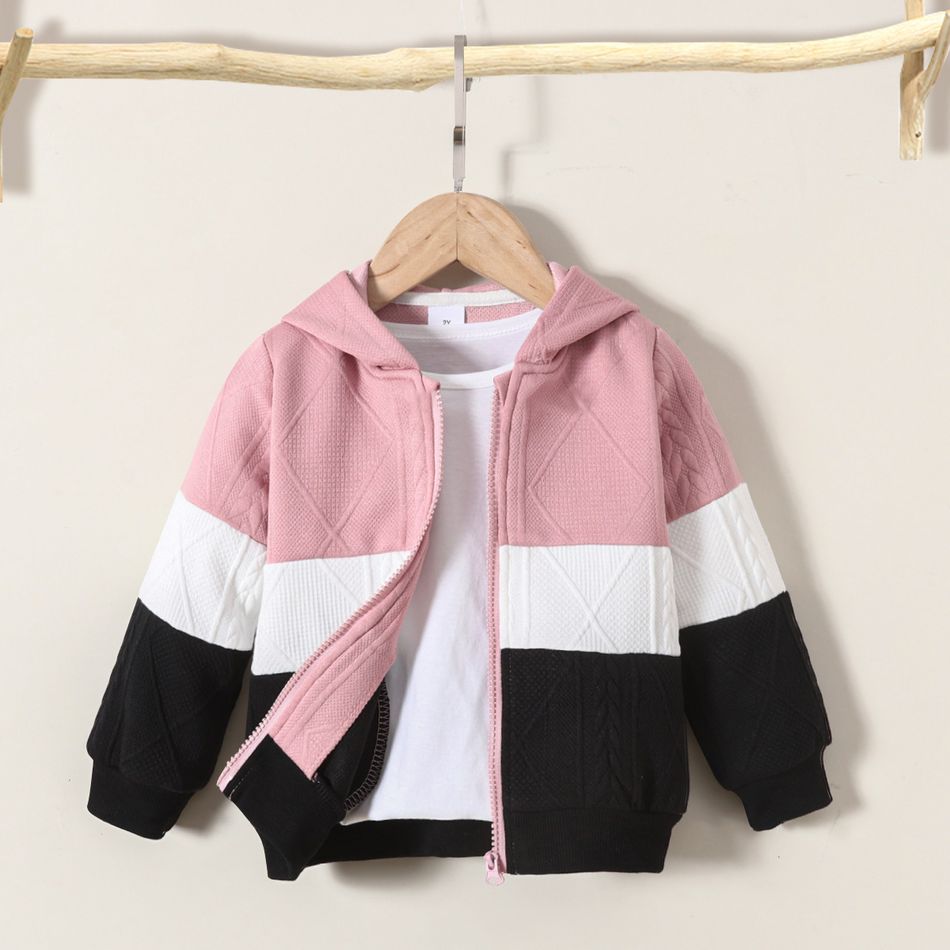 Toddler Girl/Boy Trendy Colorblock Textured Hooded Jacket MultiColour