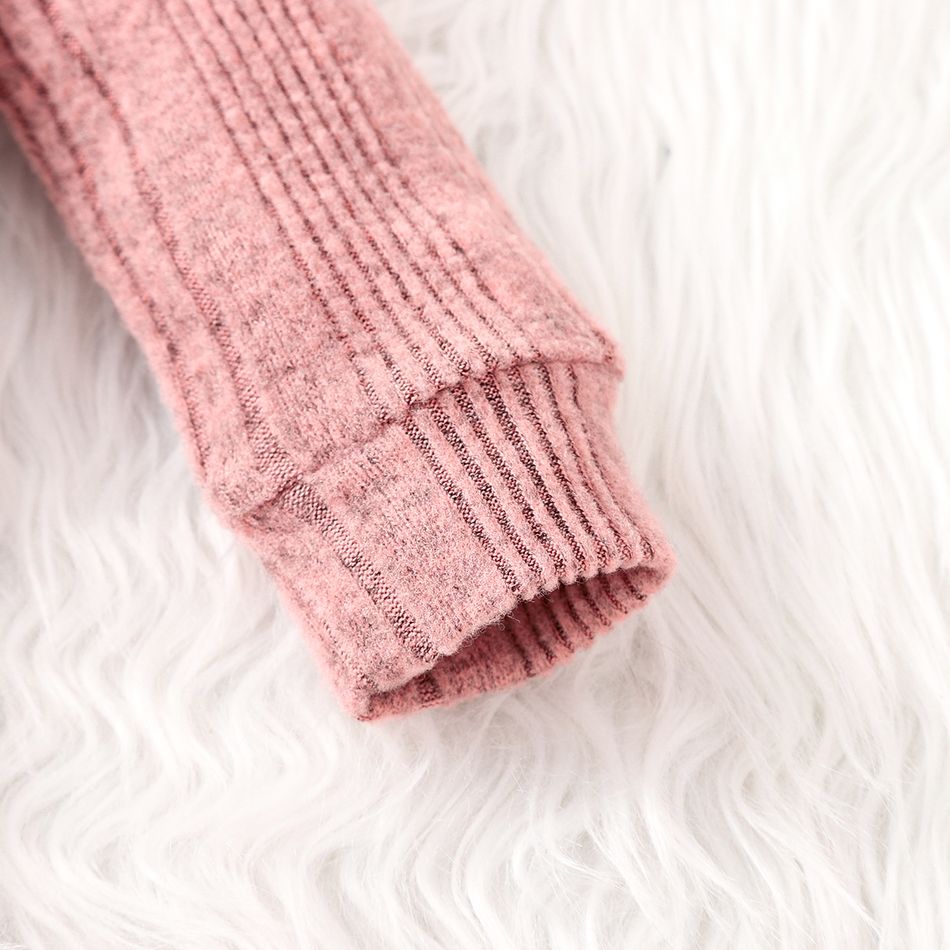 2pcs Baby Boy/Girl Pink Rib Knit Long-sleeve Set Dark Pink big image 5