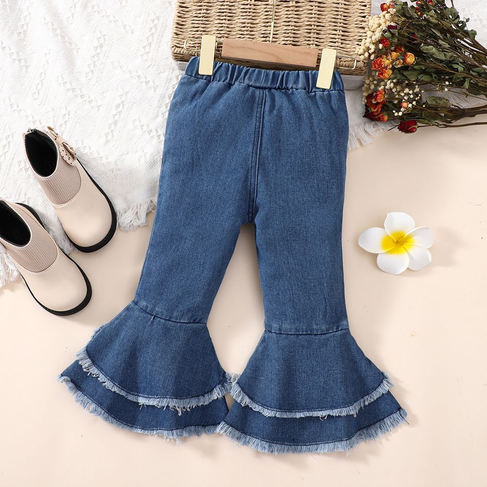 Toddler Girl Trendy Denim Elasticized Flared Jeans Blue big image 2