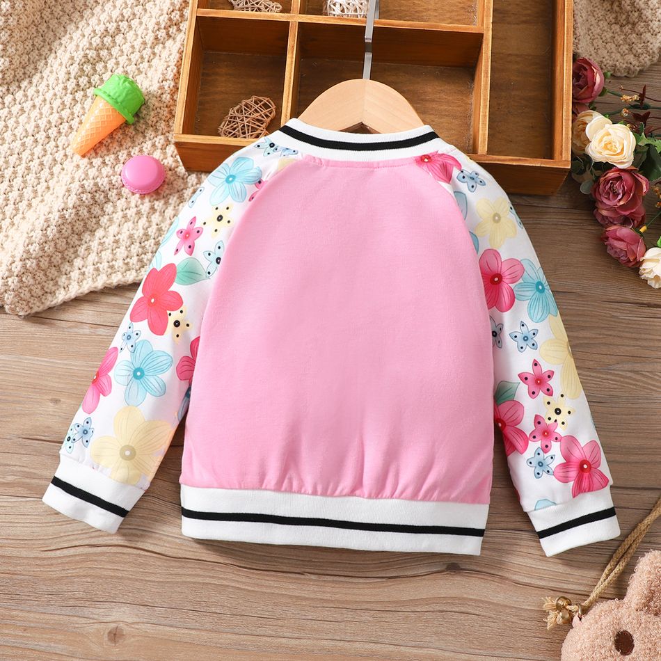 Toddler Girl Sweet Floral Print Raglan Sleeve Bomber Jacket Multi-color big image 2