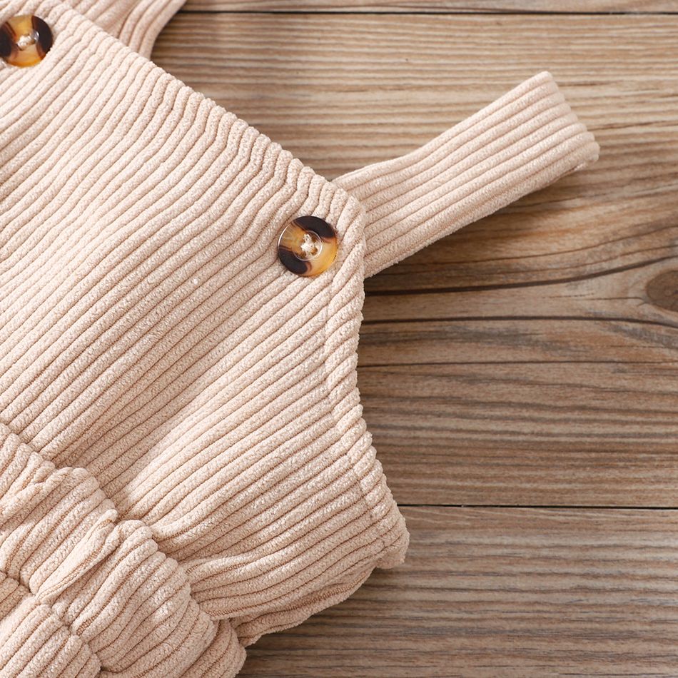 2pcs Baby Boy/Girl Fleece Lined Hooded Zipper Jacket and Corduroy Overalls Set Brown big image 7