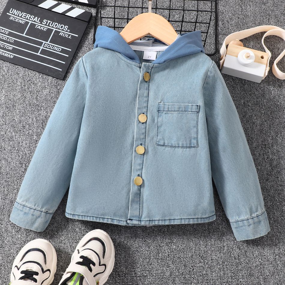 Toddler Boy Trendy Letter Print Denim Hooded Jacket Blue