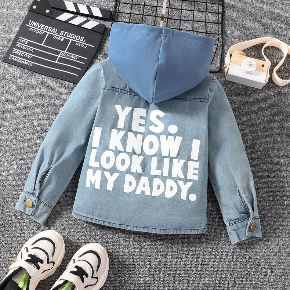Toddler Boy Trendy Letter Print Denim Hooded Jacket Blue big image 3