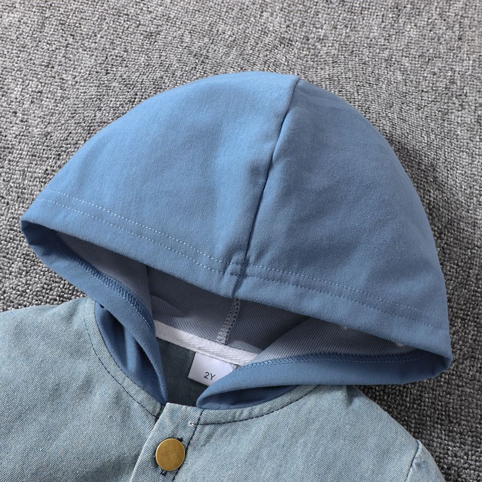 Toddler Boy Trendy Letter Print Denim Hooded Jacket Blue big image 6
