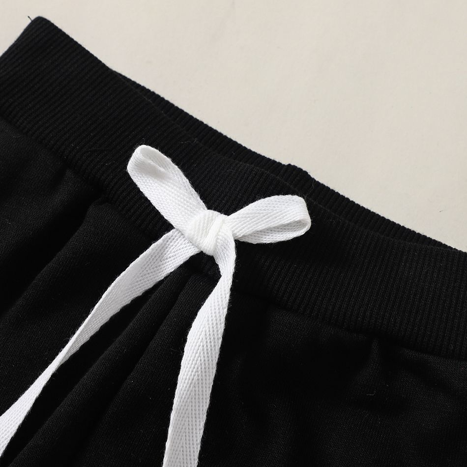 2pcs Baby Boy/Girl Star Print Long-sleeve Colorblock Sweatshirt and Solid Sweatpants Set Black big image 5