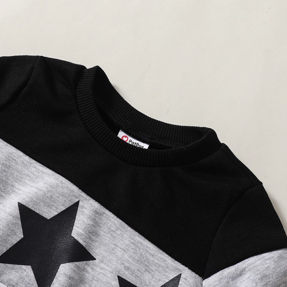 2pcs Baby Boy/Girl Star Print Long-sleeve Colorblock Sweatshirt and Solid Sweatpants Set Black big image 3