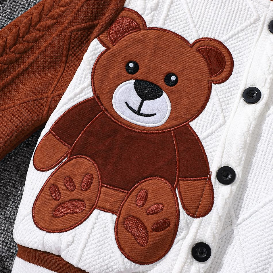 Toddler Boy/Girl Playful Bear Embroidered Textured Bomber Jacket Brown big image 4