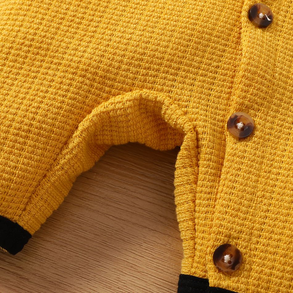 Baby Boy/Girl Contrast Binding Waffle Textured Short-sleeve Romper Yellow