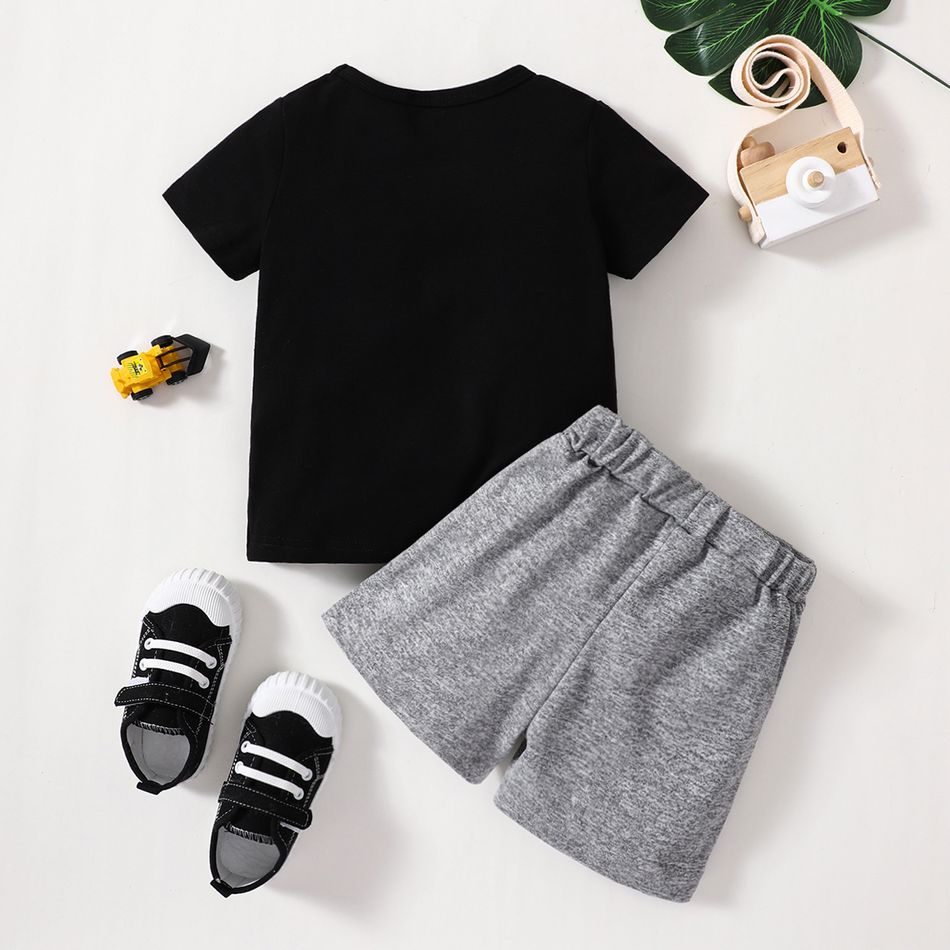 2pcs Toddler Boy Trendy Colorblock Short-sleeve Tee and Elasticized Shorts Set Grey big image 2