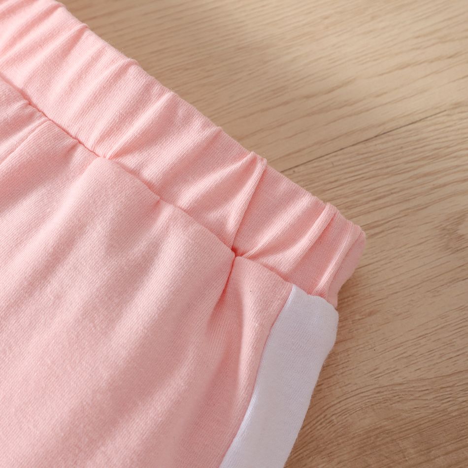 2pcs Baby Boy/Girl Letter Print Hooded Short-sleeve Top & Shorts Set Pink