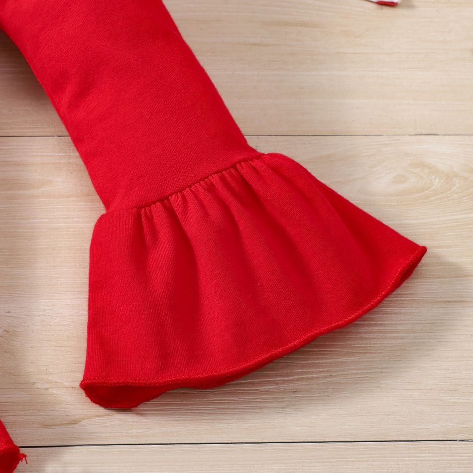 3pcs Toddler Girl Valentine's Day Ruffle Tee and Heart Print Flared Pants & Headband Set Red big image 5