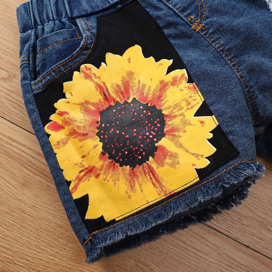 2pcs Toddler Girl/Boy Trendy Ripped Denim Shorts and Floral Print Tank Top Set Black