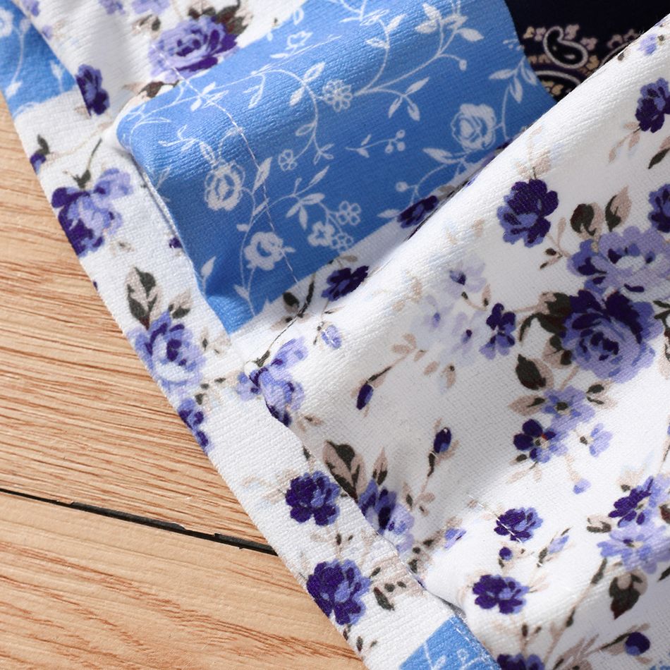3pcs Toddler Girl Trendy Bowknot Design One Shoulder Tee Floral Print Skirt & Belt Set White