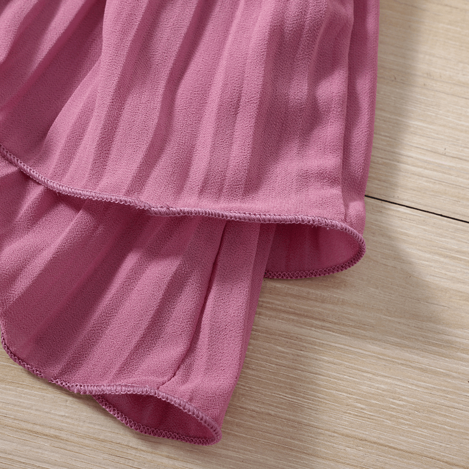 2pcs Baby Girl Solid Textured Layered Tank Top & Shorts Set Hot Pink big image 4