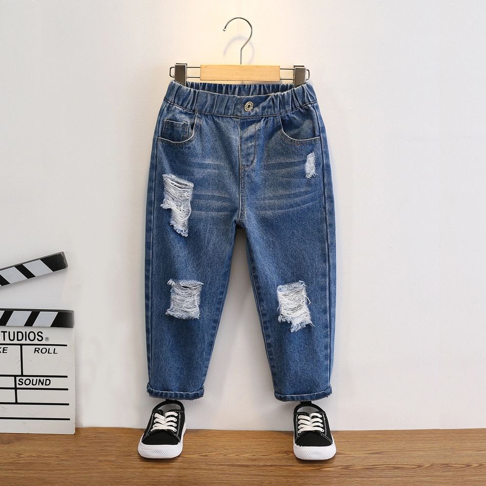 Kid Boy Casual Cotton Elasticized Ripped Denim Jeans DENIMBLUE big image 1