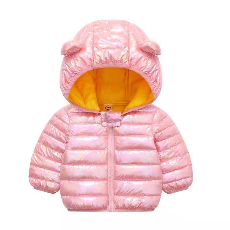 Toddler Girl Metallic Laser Ear Design Pink Hooded Coat Pink