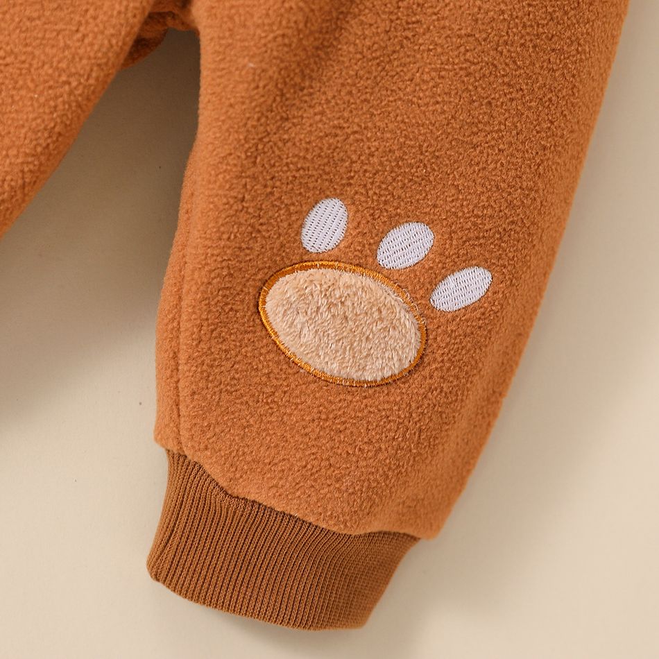 2pcs Baby Boy/Girl Bear Embroidered Long-sleeve Fleece Sweatshirt and Sweatpants Set Brown big image 5