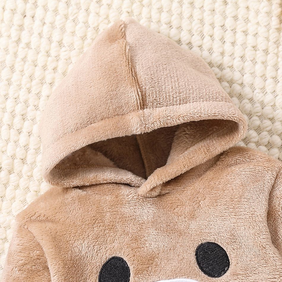 2pcs Baby Boy/Girl Bear Embroidered Long-sleeve Fuzzy Hoodie and Sweatpants Set Brown big image 3