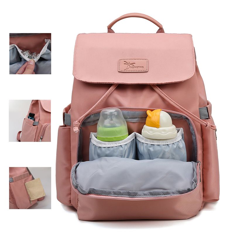 حقيبة ظهر للحفاضات متعددة الأقسام بسعة كبيرة حقيبة ظهر للأمومة متعددة الوظائف زهري big image 5