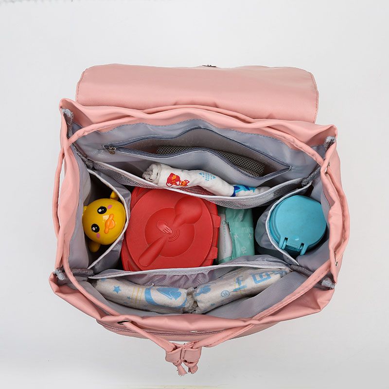 حقيبة ظهر للحفاضات متعددة الأقسام بسعة كبيرة حقيبة ظهر للأمومة متعددة الوظائف زهري big image 6