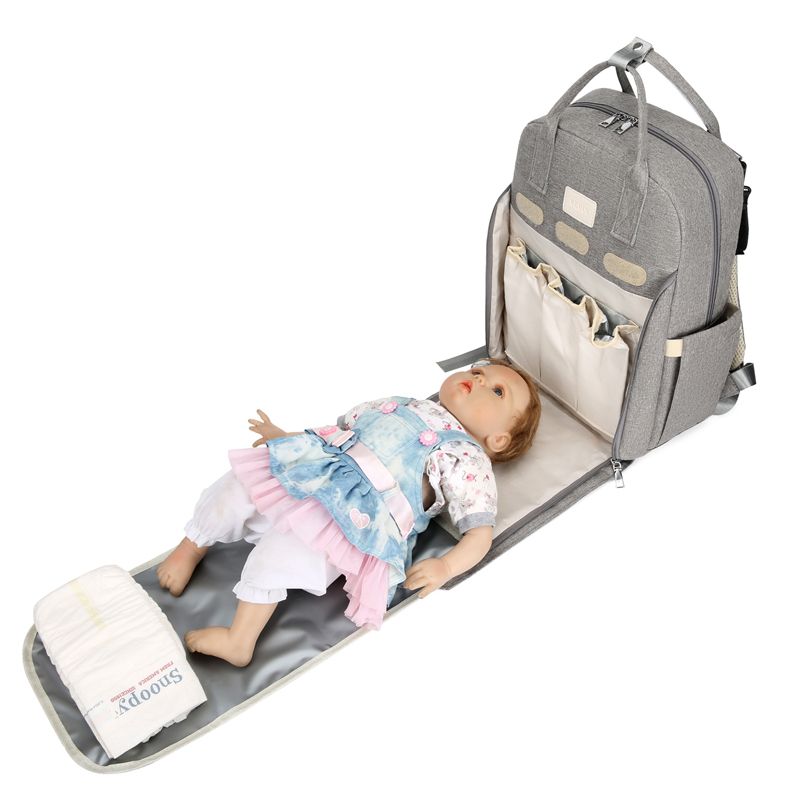 حقيبة ظهر حفاضات الأطفال مع محطة تغيير كبيرة السعة متعددة الوظائف حقيبة أمي للأمومة اللون الرمادي big image 4
