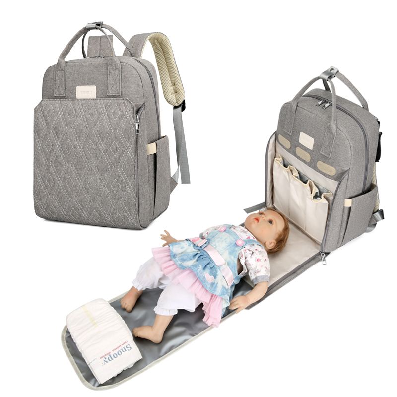 حقيبة ظهر حفاضات الأطفال مع محطة تغيير كبيرة السعة متعددة الوظائف حقيبة أمي للأمومة اللون الرمادي big image 8