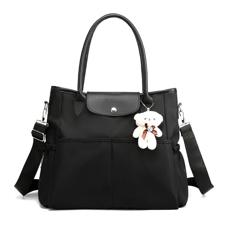 Diaper Bag Tote Mom Bag Large Capacity Multifunction Handbag with Adjustable Shoulder Strap & Bear Decor Bag Charm Black big image 1