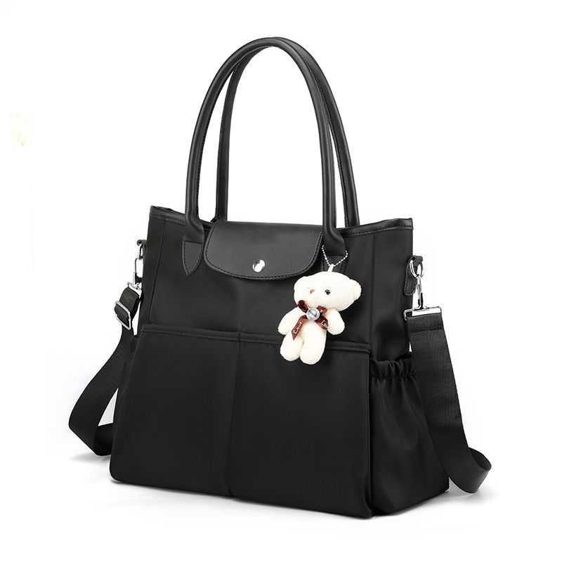 Diaper Bag Tote Mom Bag Large Capacity Multifunction Handbag with Adjustable Shoulder Strap & Bear Decor Bag Charm Black big image 2
